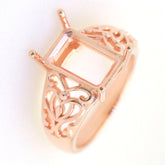 Art Deco Sterling Silver Semi Mount Ring Setting OCT Emerald 12x8mm Syzjewelry